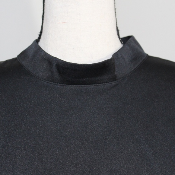 Express Long Sleeve Mock Neck Satin Blouse Open Tie Back Size Medium Rhinestone - Picture 6 of 12